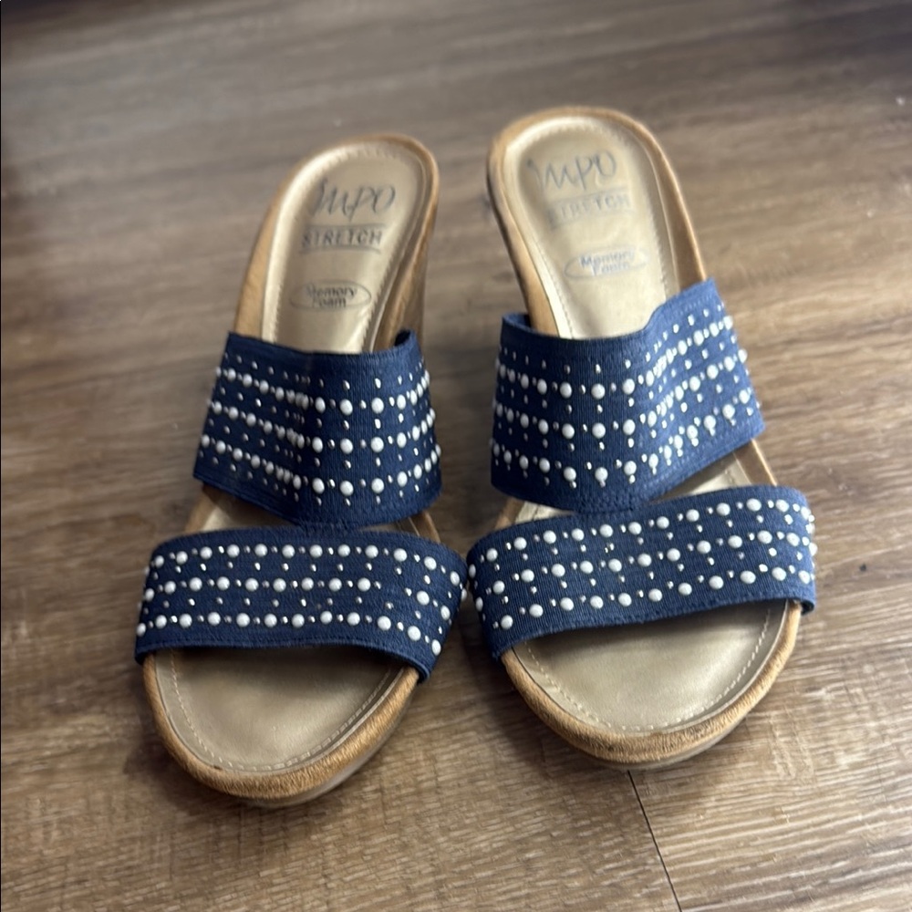 Impo Blue Mules with Polka Dot Design